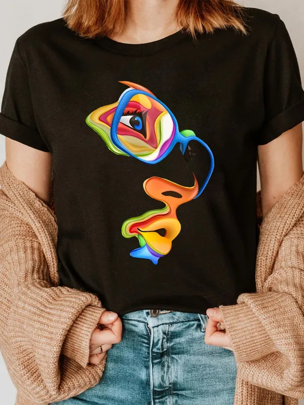 Tailorly Women's Printed Tee - Colorful Abstract Streaks Twisting With Vibrant Rainbow Swirl Artwork made by Tailorly