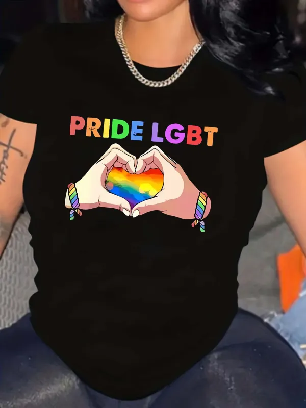 Tailorly Women's Printed Tee - Pride LGBT Rainbow Heart With Hands Shaped Together Celebrating Diversity made by Tailorly