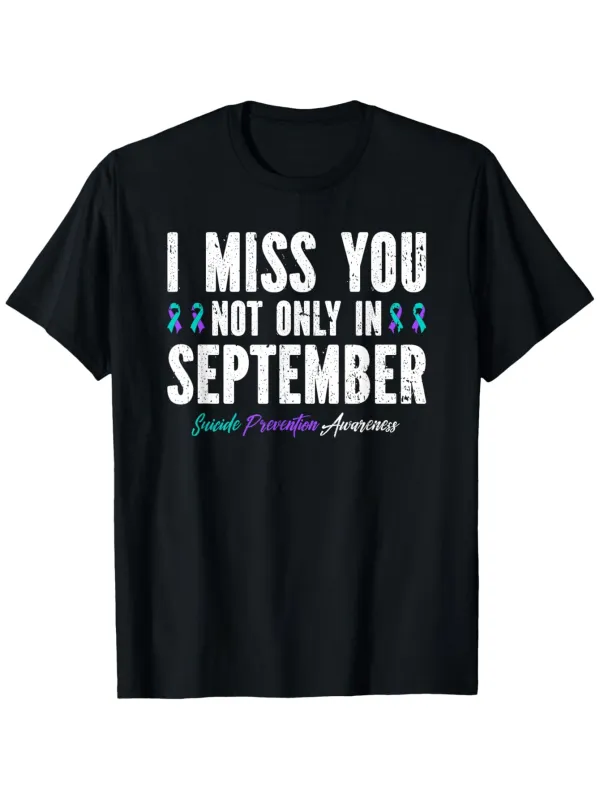 Tailorly Men's Printed Tee - I Miss You Colorful Letters With Support Awareness Ribbons Under Strong Message made by Tailorly