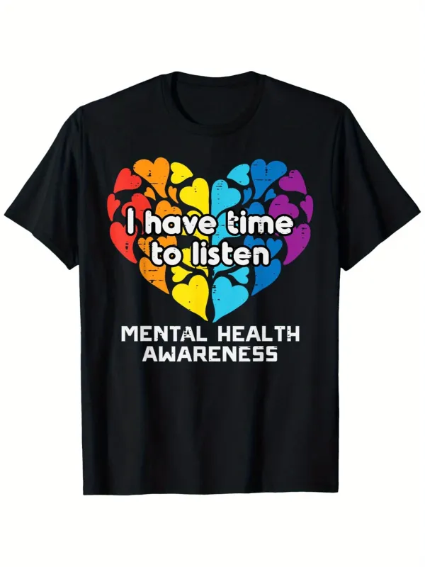 Tailorly Men's Printed Tee - I Have Time To Listen Colorful Hearts For Mental Health Awareness made by Tailorly