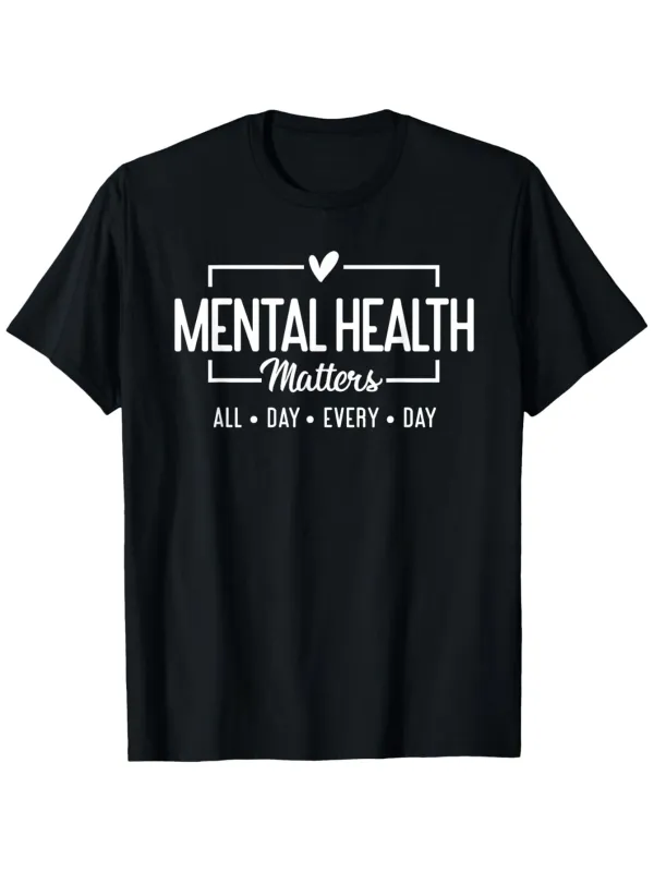 Tailorly Men's Printed Tee - Mental Health Matters All Day Every Day With Minimal Framed Heart Print T Shirt made by Tailorly