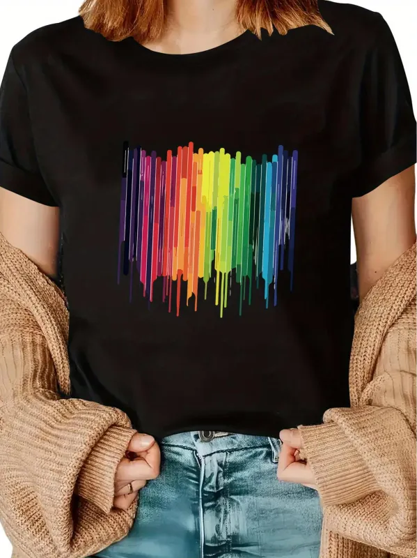 Tailorly Women's Printed Tee - Colorful Neon Vertical Dripping Paint Strokes With Rainbow Pattern made by Tailorly