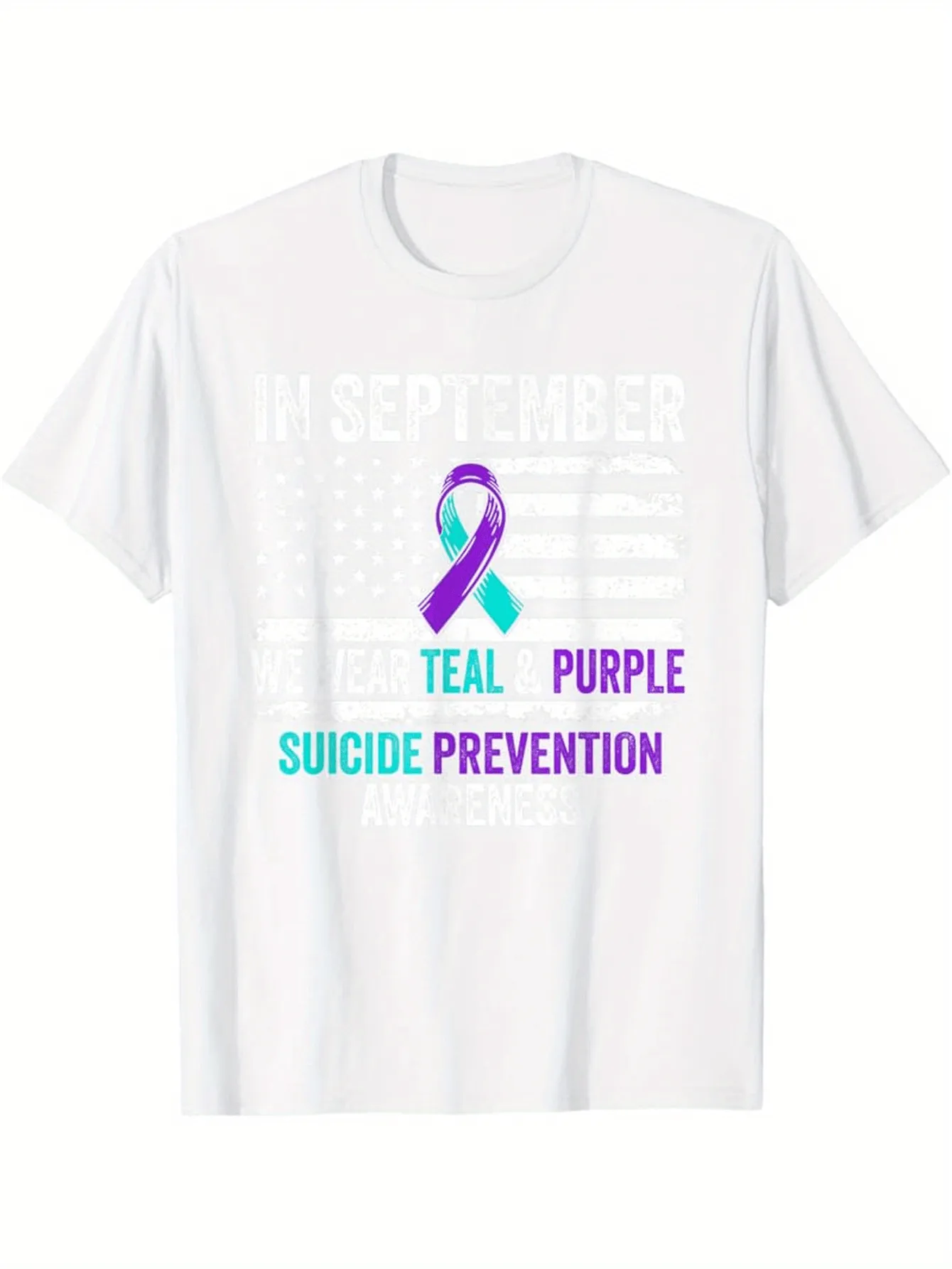 Tailorly Men's Printed Tee - In September Teal Purple Suicide Prevention Awareness Ribbon Shirt sold by Tailorly