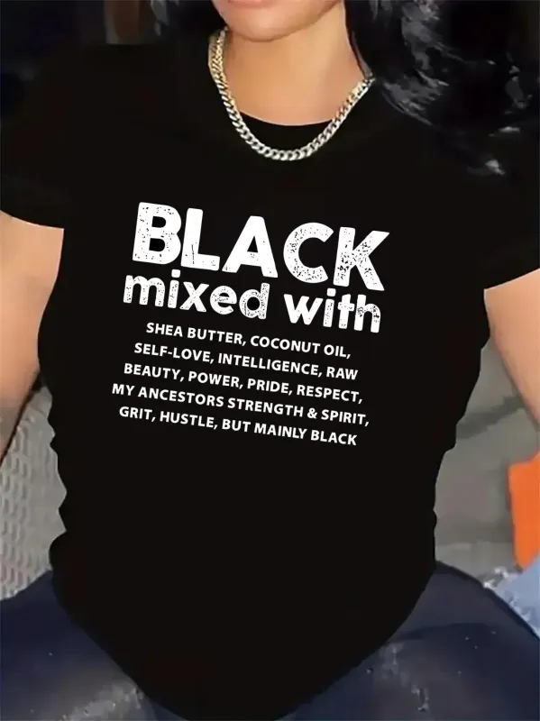Tailorly Women's Printed Tee - Black Mixed With Pride Strength And Ancestral Spirit Black made by Tailorly