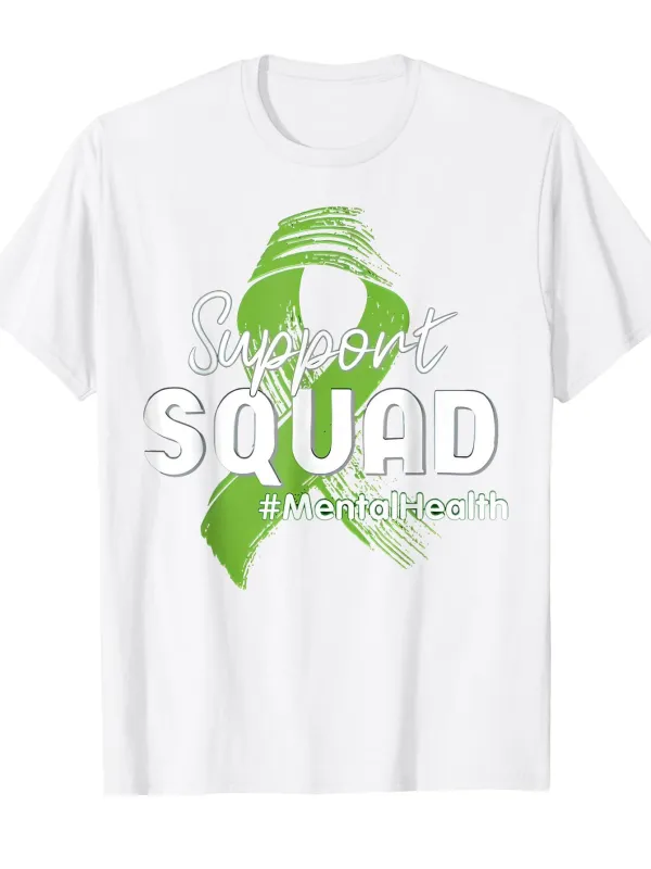 Tailorly Men's Printed Tee - Support Squad Green Ribbon With Mental Health Advocacy Words made by Tailorly