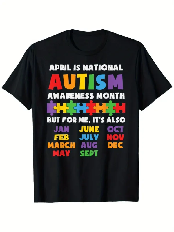 Tailorly Men's Printed Tee - Colorful Puzzle Pattern With Multicolor Bold Letters Autism Shirt made by Tailorly