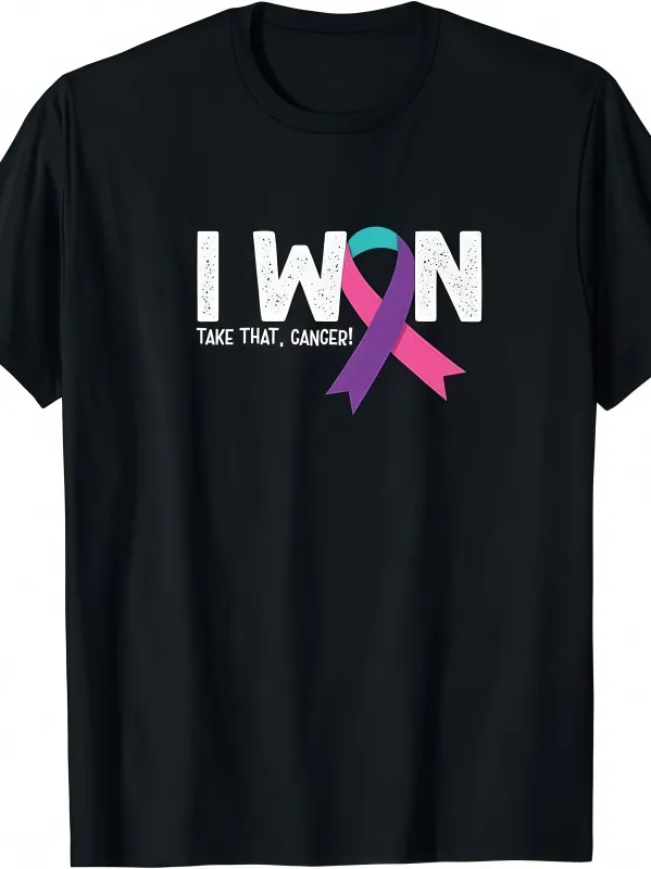 Tailorly Men's Printed Tee - I Won Cancer Awareness Ribbon With Motivational Design made by Tailorly