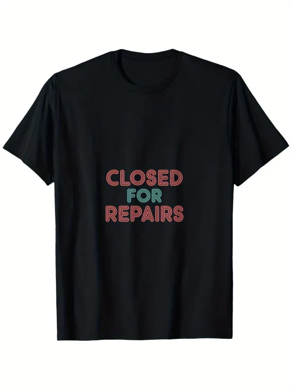 Tailorly Men's Printed Tee - Closed For Repairs Colorful Bubble Letters Centered Statement T Shirt made by Tailorly
