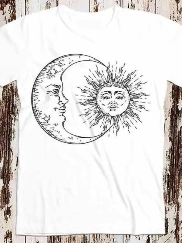 Tailorly Men's Printed Tee - Vintage Celestial Sketch With Moon Overlapping Radiant Sun made by Tailorly