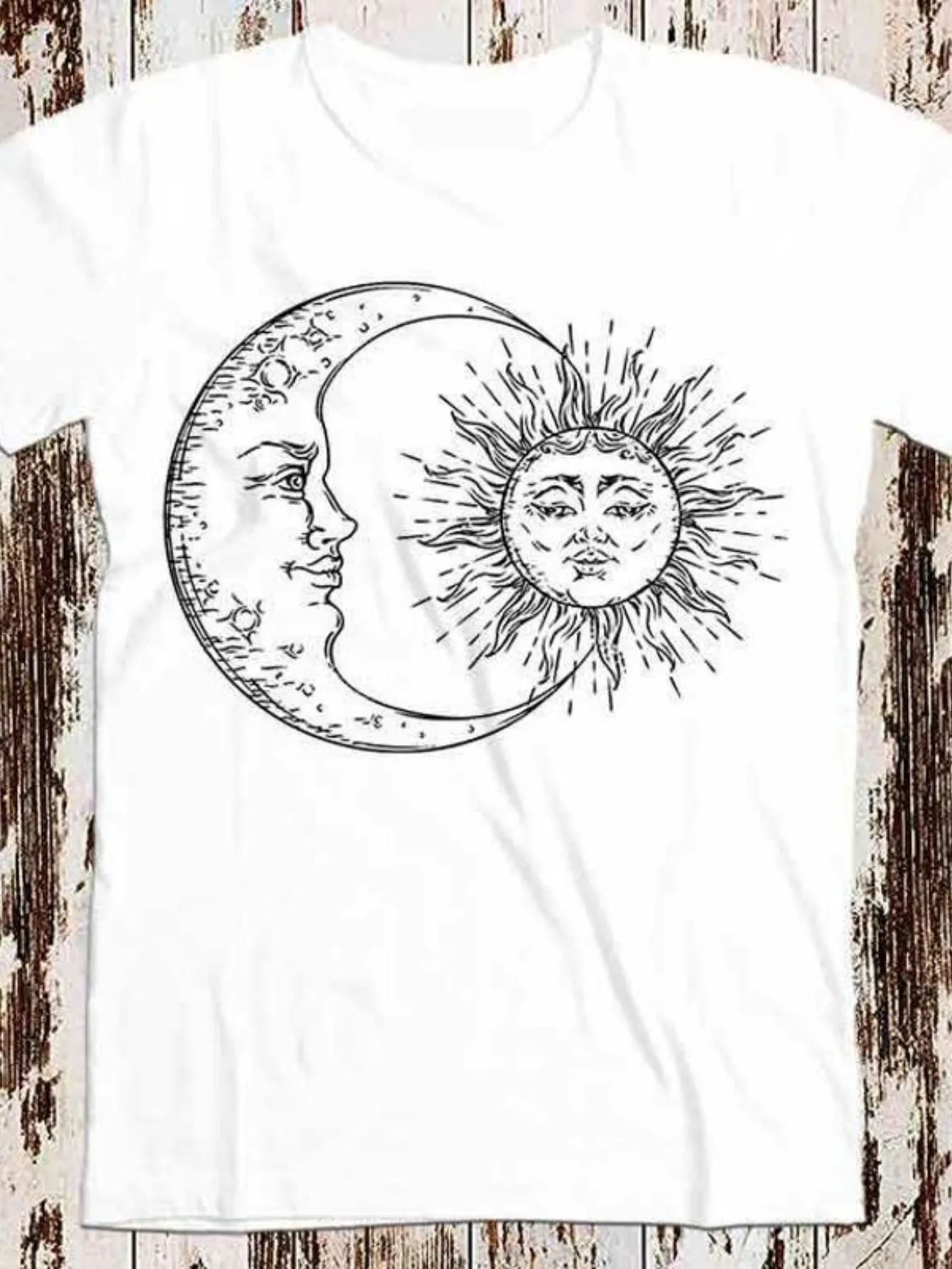 Tailorly Men's Printed Tee - Vintage Celestial Sketch With Moon Overlapping Radiant Sun sold by Tailorly