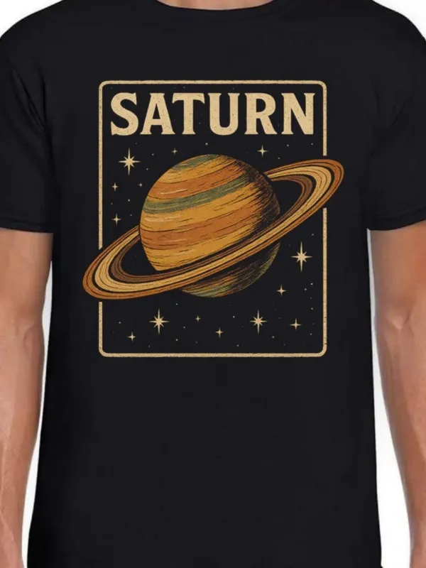 Tailorly Men's Printed Tee - Saturn Retro Style Planet Surrounded By Stars Space Saturn made by Tailorly