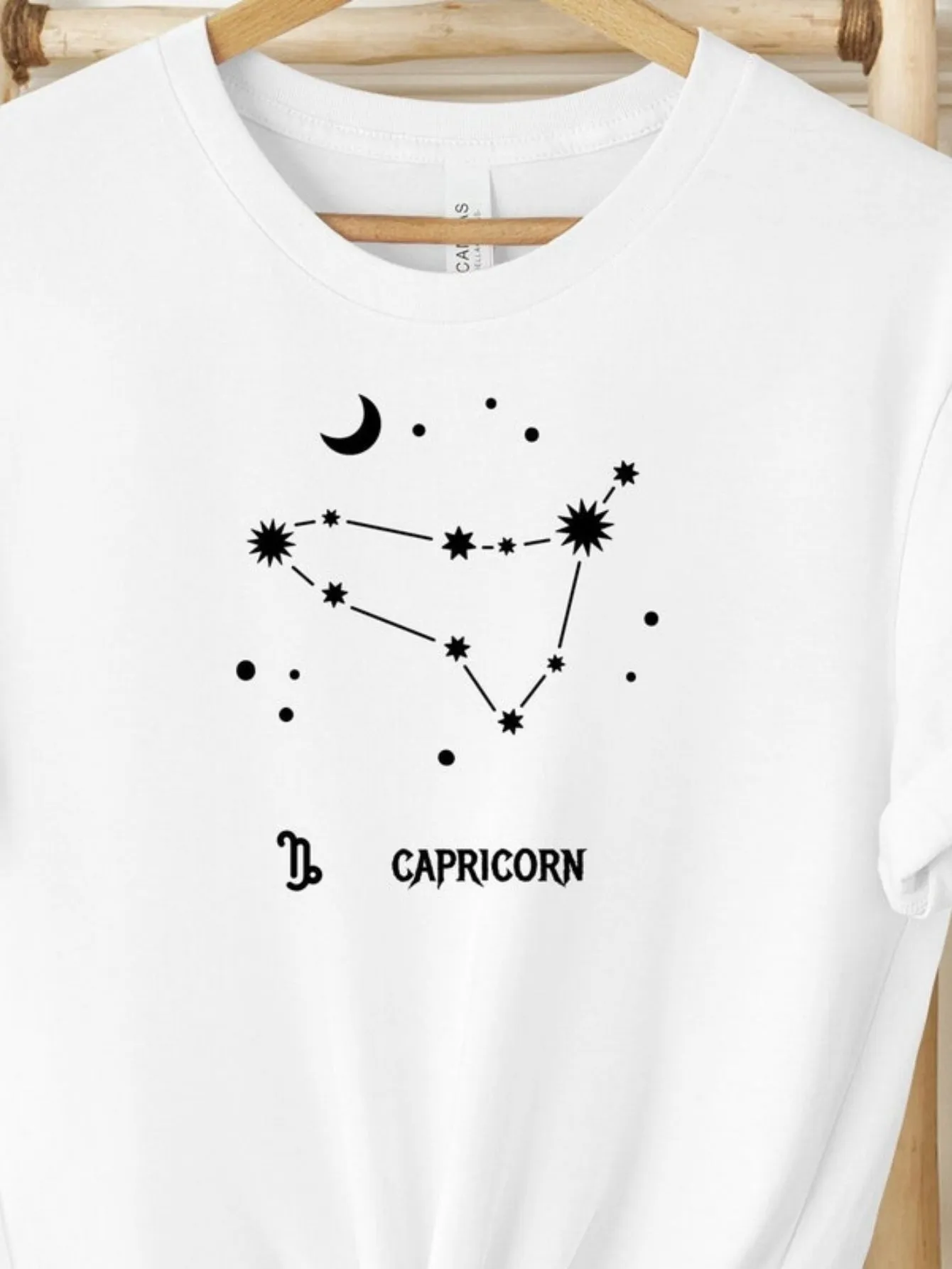 Tailorly Men's Printed Tee - Capricorn Constellation With Stars And Crescent Moon Symbol sold by Tailorly