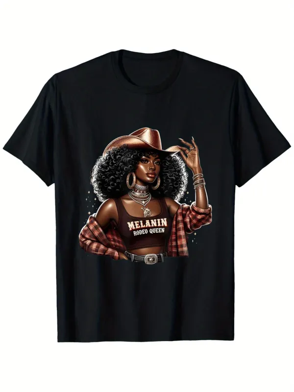Tailorly Men's Printed Tee - Melanin Roots Queen Confident Woman In Cowgirl Outfit With Fashionable Accessories made by Tailorly
