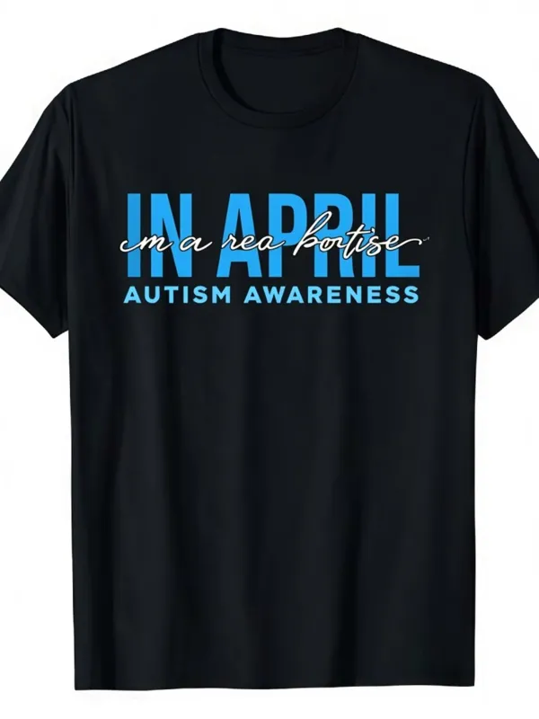 Tailorly Men's Printed Tee - In April Autism Awareness With Inspirational Blue Slogan Typography Design T Shirt made by Tailorly