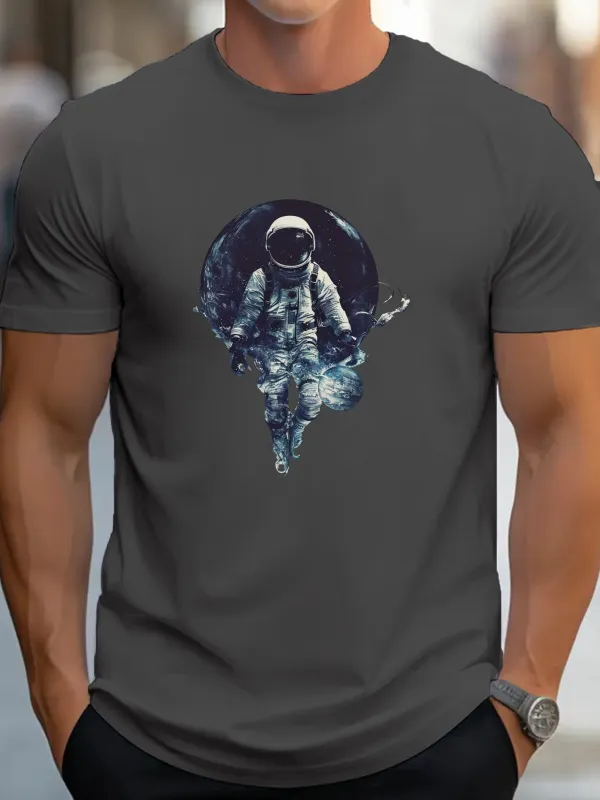 Tailorly Men's Printed Tee - Floating Astronaut Surrounded By Stars And Cosmic Galaxy Space made by Tailorly