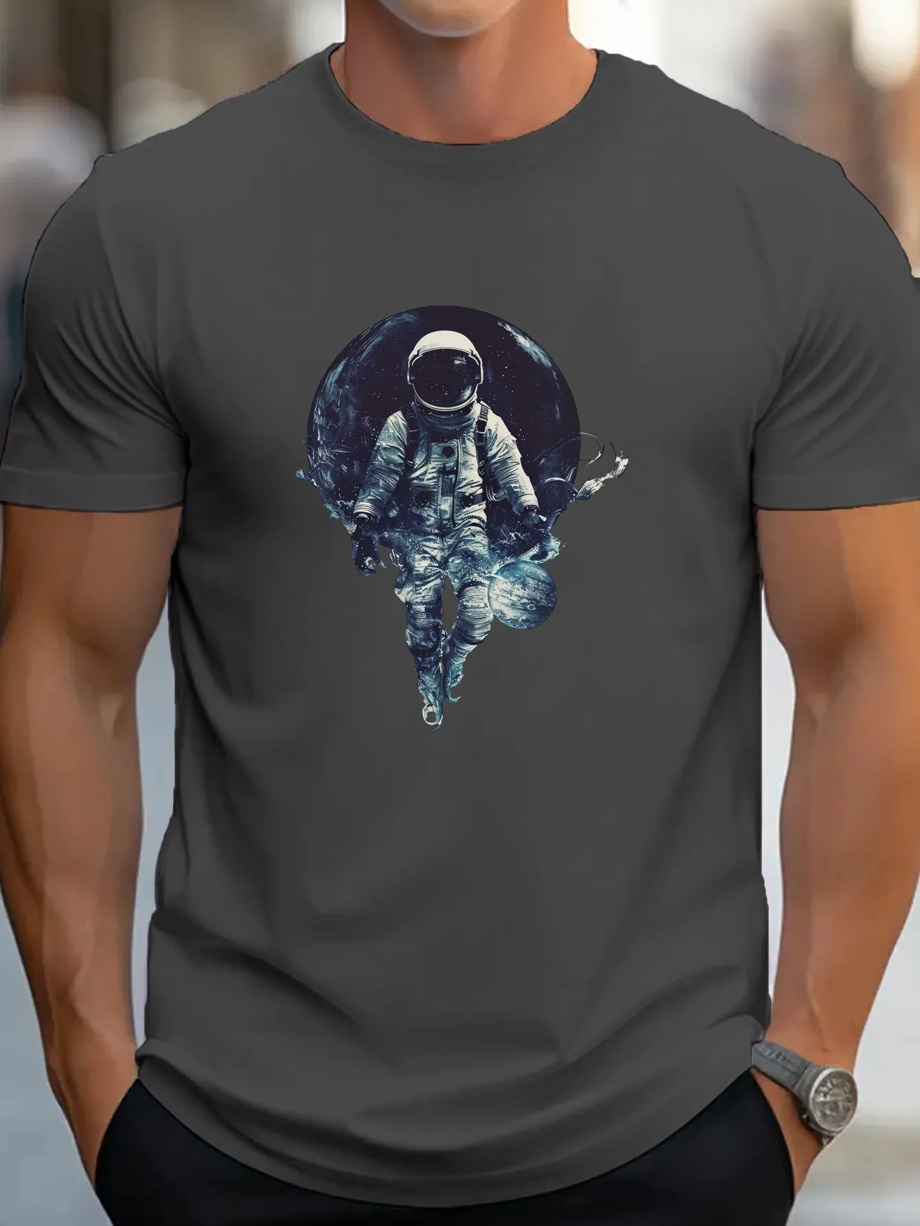 Tailorly Men's Printed Tee - Floating Astronaut Surrounded By Stars And Cosmic Galaxy Space sold by Tailorly