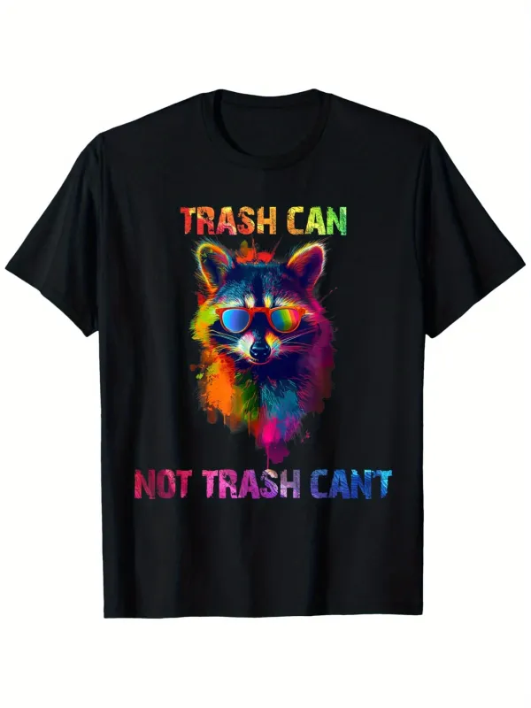 Tailorly Men's Printed Tee - Trash Can Not Trash Cant Vibrant Multicolor Smoke With Sunglasses Wearing Raccoon Face made by Tailorly