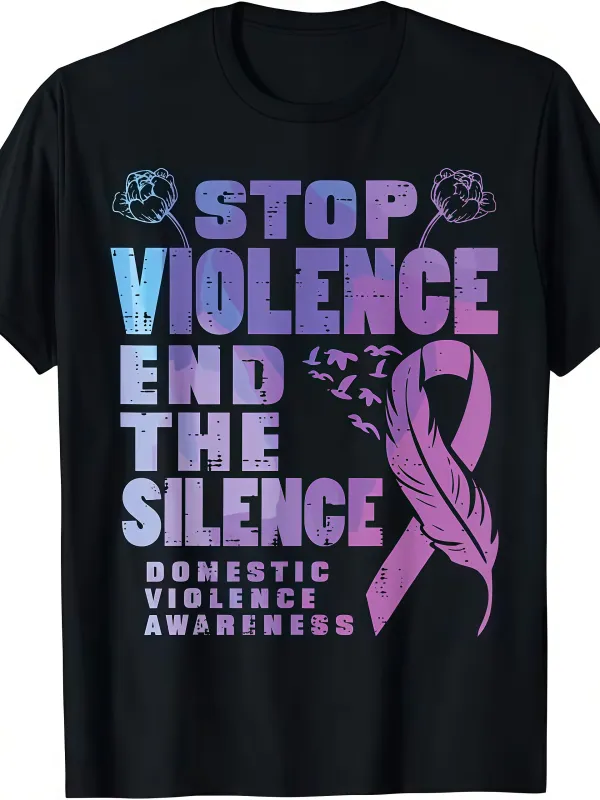 Tailorly Men's Printed Tee - Stop Violence End The Silence Awareness Ribbon Purple Feather made by Tailorly