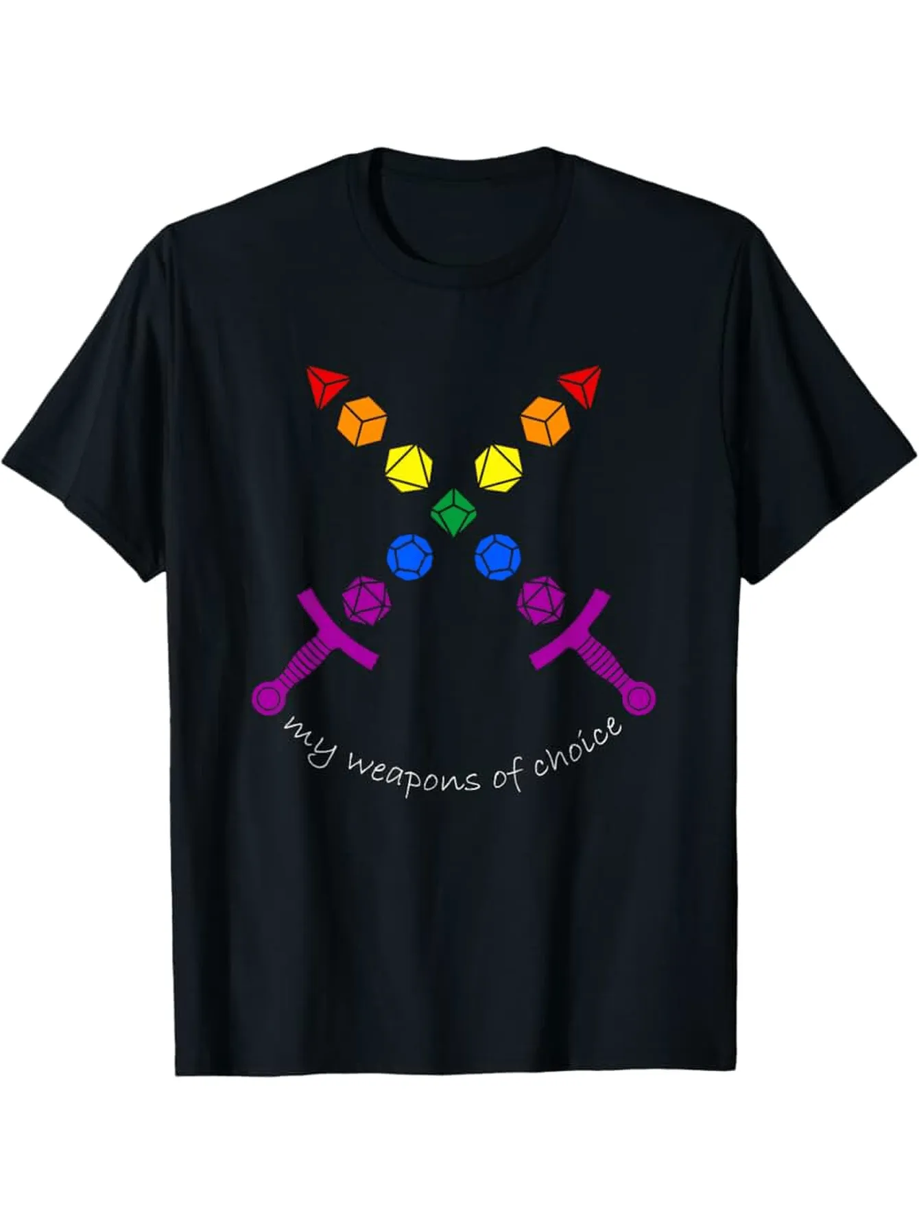Tailorly Men's Printed Tee - My Weapons Of Choice Dazzling Crystals With Colorful Swords Under Sparkling Gems sold by Tailorly