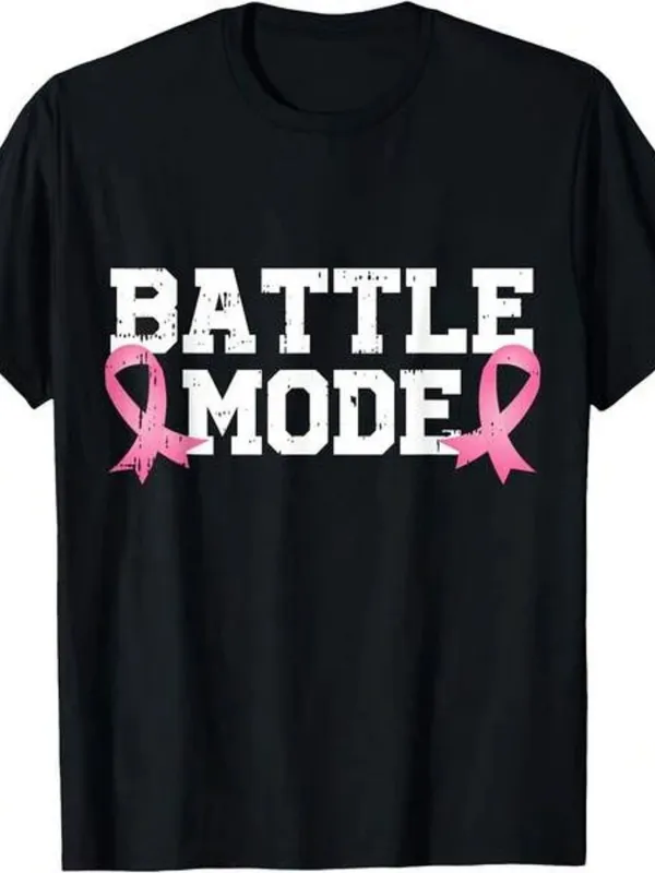 Tailorly Men's Printed Tee - Battle Mode Bold White Letters With Pink Ribbon Symbol Shirt made by Tailorly