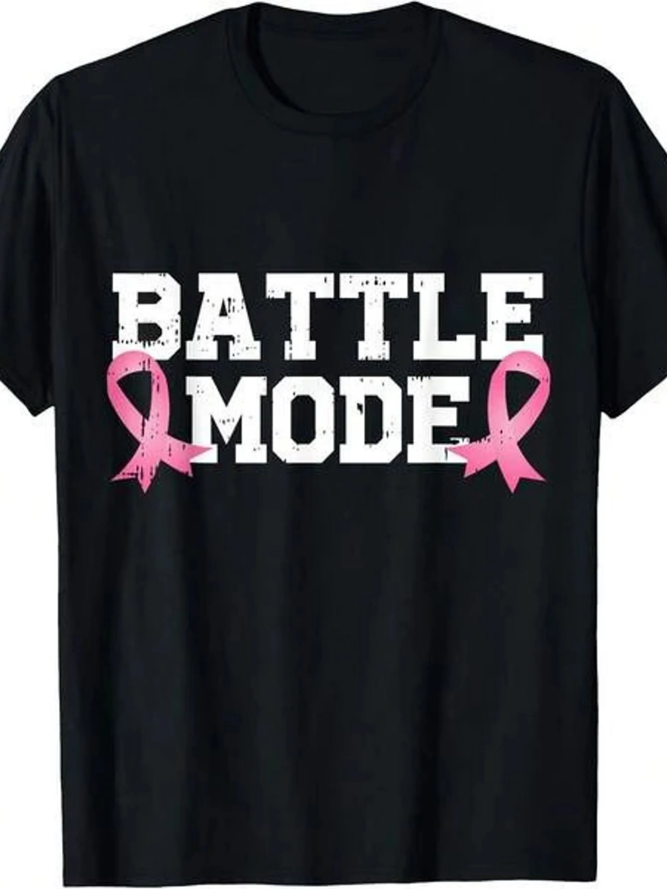 Tailorly Men's Printed Tee - Battle Mode Bold White Letters With Pink Ribbon Symbol Shirt sold by Tailorly