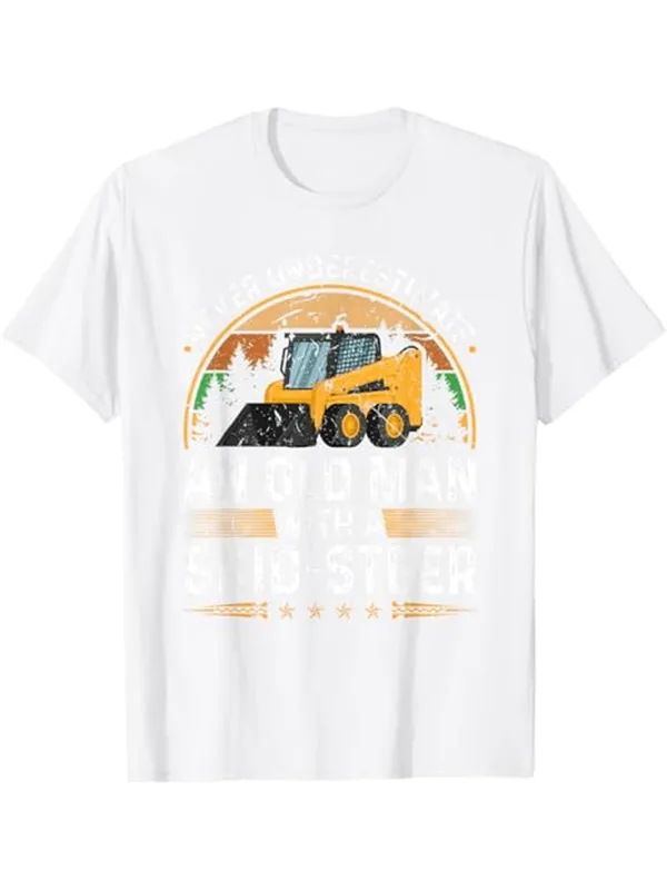 Tailorly Men's Printed Tee - Retro Sunset With Yellow Loader Truck Construction Vehicle made by Tailorly