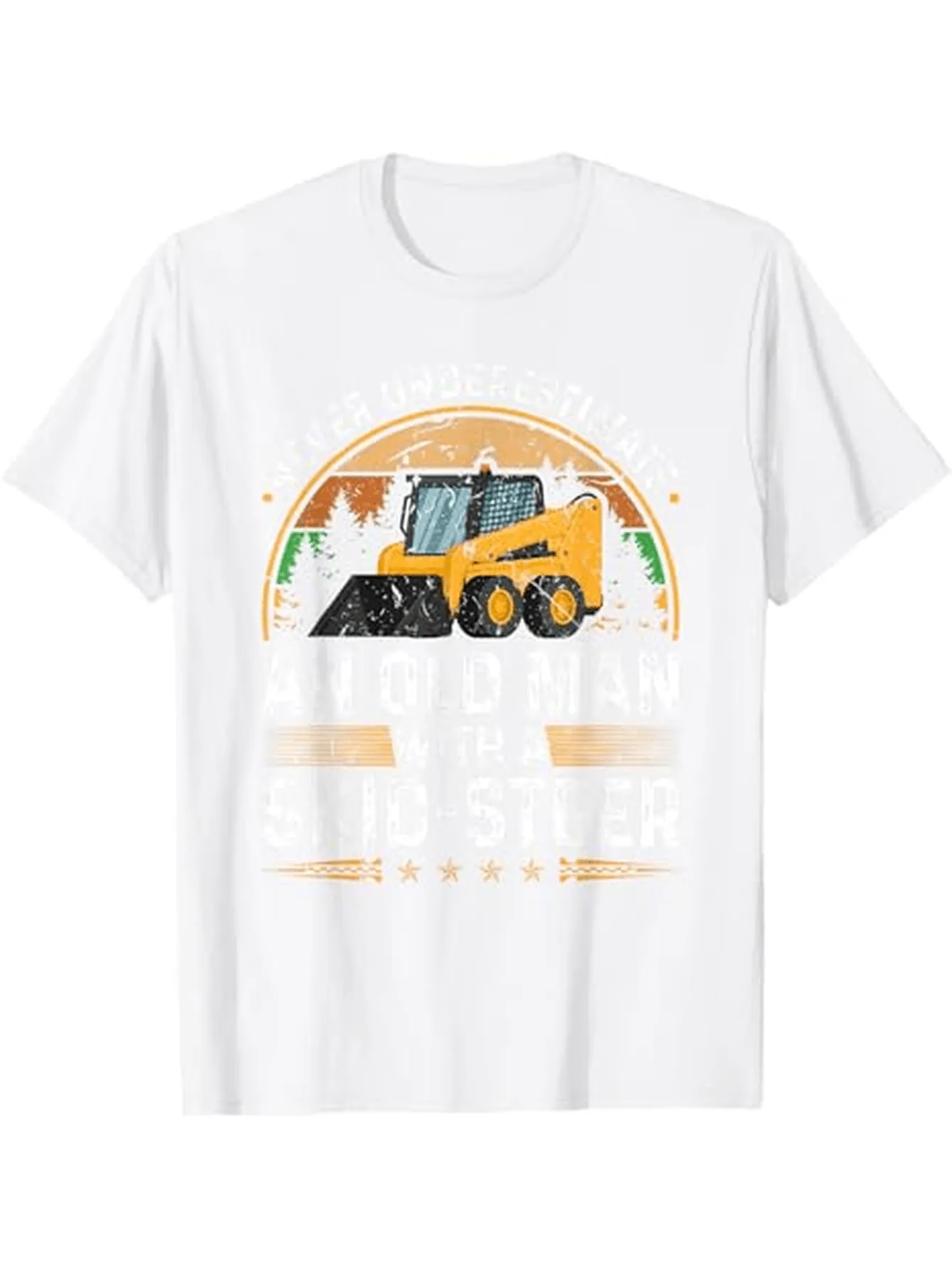 Tailorly Men's Printed Tee - Retro Sunset With Yellow Loader Truck Construction Vehicle sold by Tailorly
