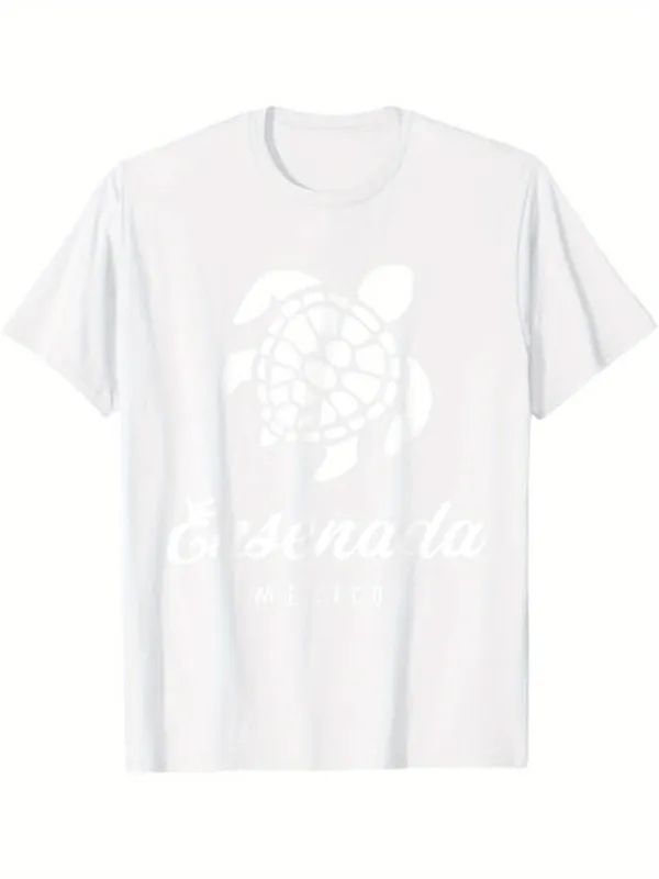 Tailorly Men's Printed Tee - Esensata Gentle Ocean Waves With Dreamy Turtle Print made by Tailorly