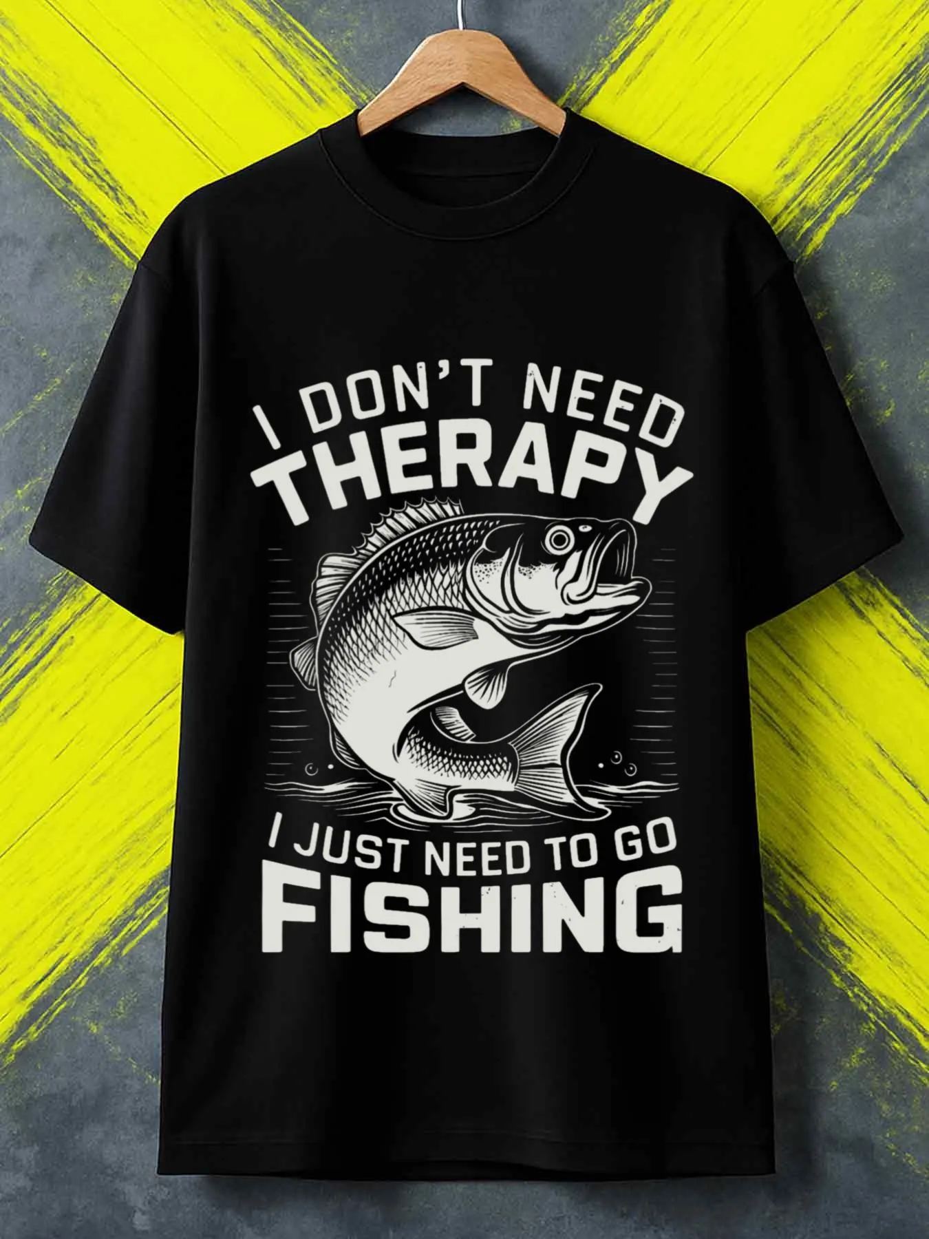 Tailorly Men's Printed Tee - I Dont Need Therapy Just Need To Go Fishing With Jumping Fish Graphic sold by Tailorly