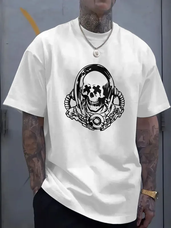 Tailorly Men's Printed Tee - Edgy Soundwaves Circling Headphone Clad Skull Art Graphic made by Tailorly