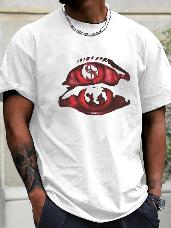 Tailorly Men's Printed Tee - Red Lips With Grunge Art Dollar And Globe Motif made by Tailorly