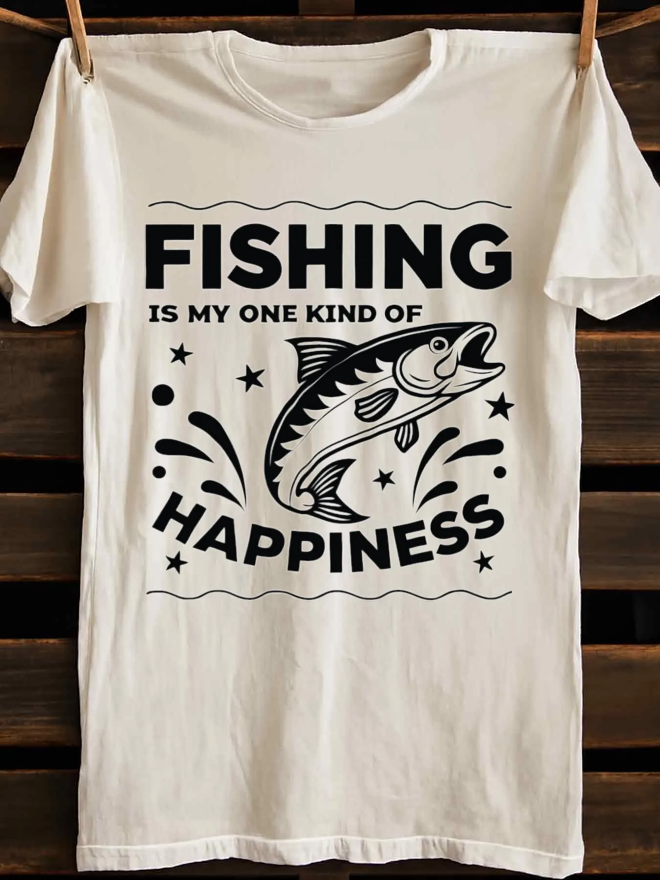Tailorly Men's Printed Tee - Fishing Is My One Kind Of Happiness Splashing Water With Energetic Jumping Fish sold by Tailorly