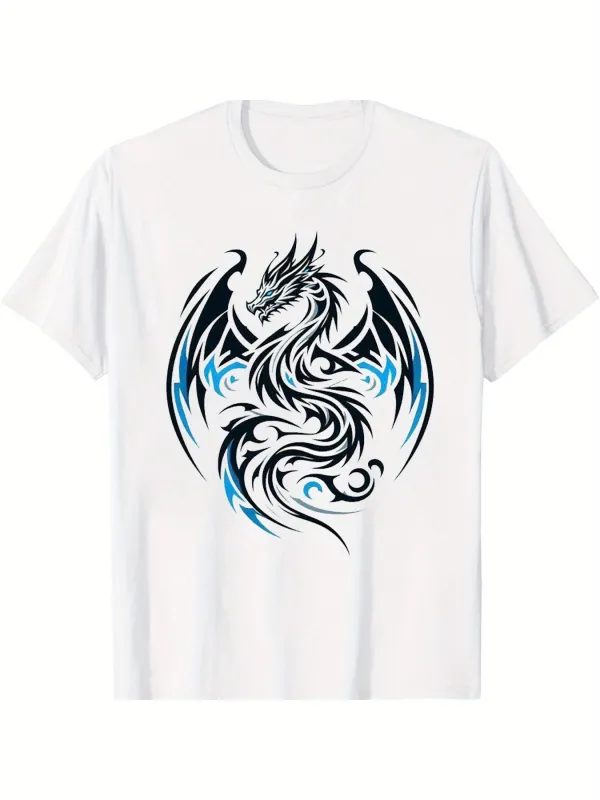 Tailorly Men's Printed Tee - Abstract Swirling Black Blue Design Tribal Dragon made by Tailorly