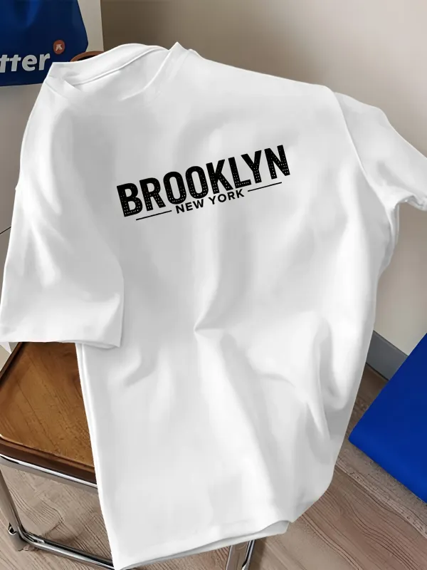 Tailorly Men's Printed Tee - Brooklyn New York Minimalist Urban Lettering Cityscape Shirt made by Tailorly