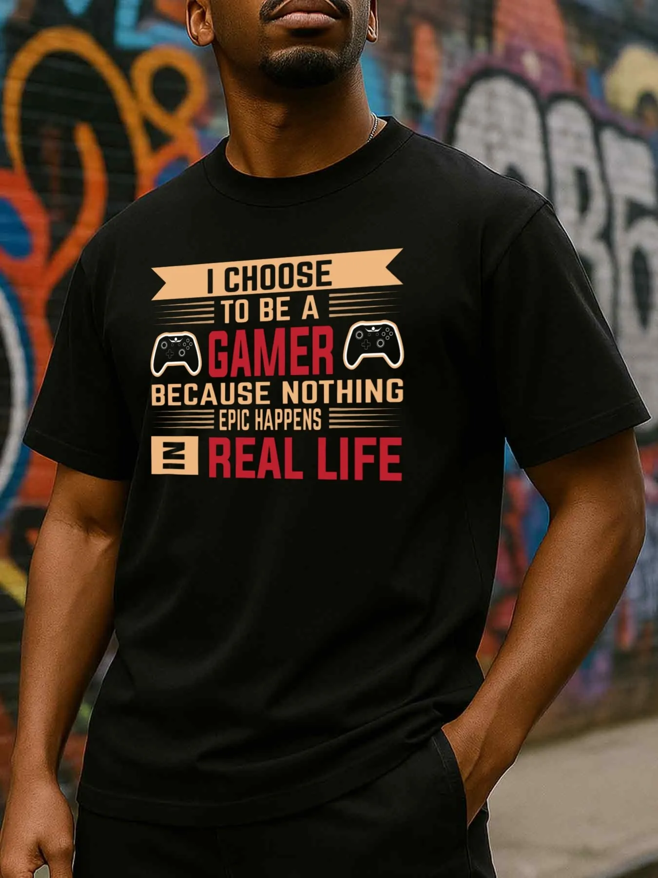 Tailorly Men's Printed Tee - I Choose To Be A Gamer With Game Controllers Urban Life Scene sold by Tailorly