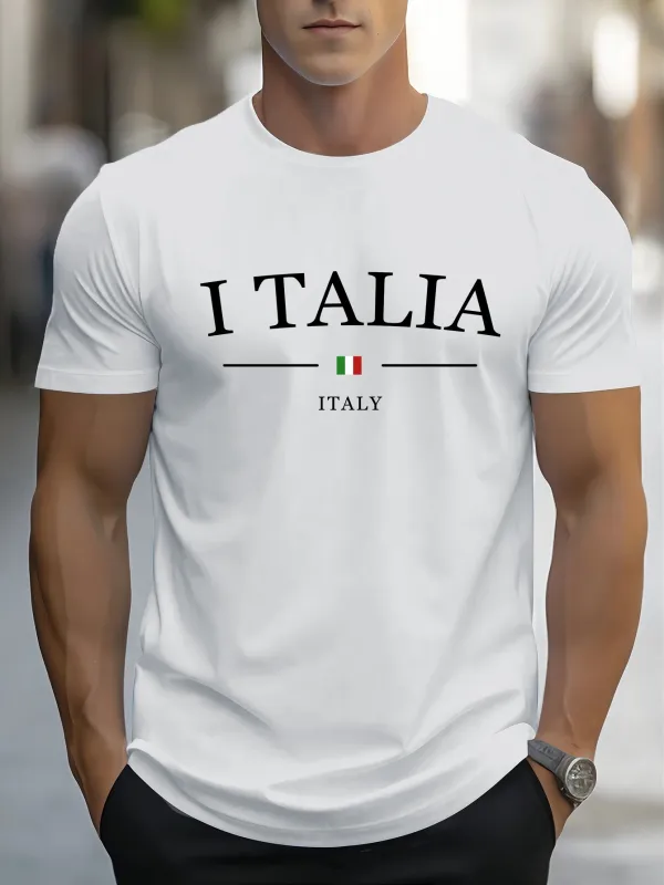 Tailorly Men's Printed Tee - Italia And Italy Text With Small Flag Center made by Tailorly