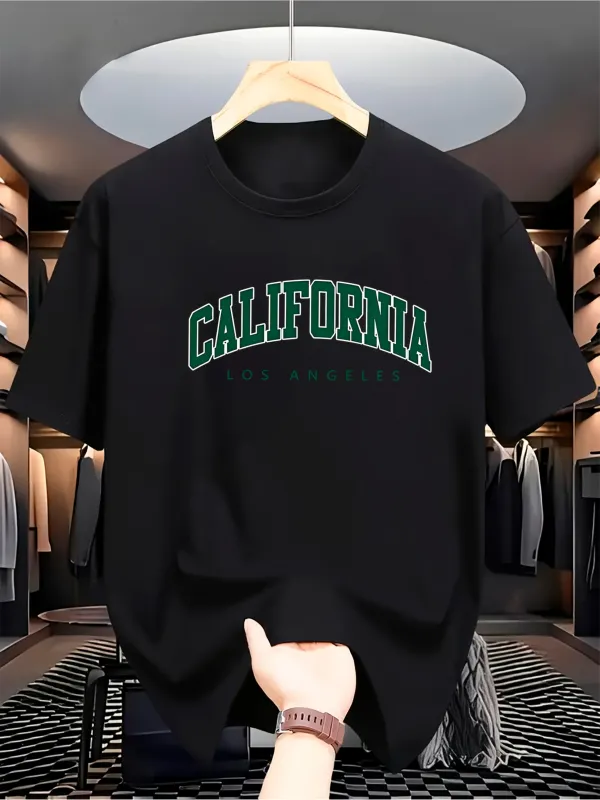 Tailorly Men's Printed Tee - California Green Block Letter Design Over Minimalist Cotton T Shirt made by Tailorly