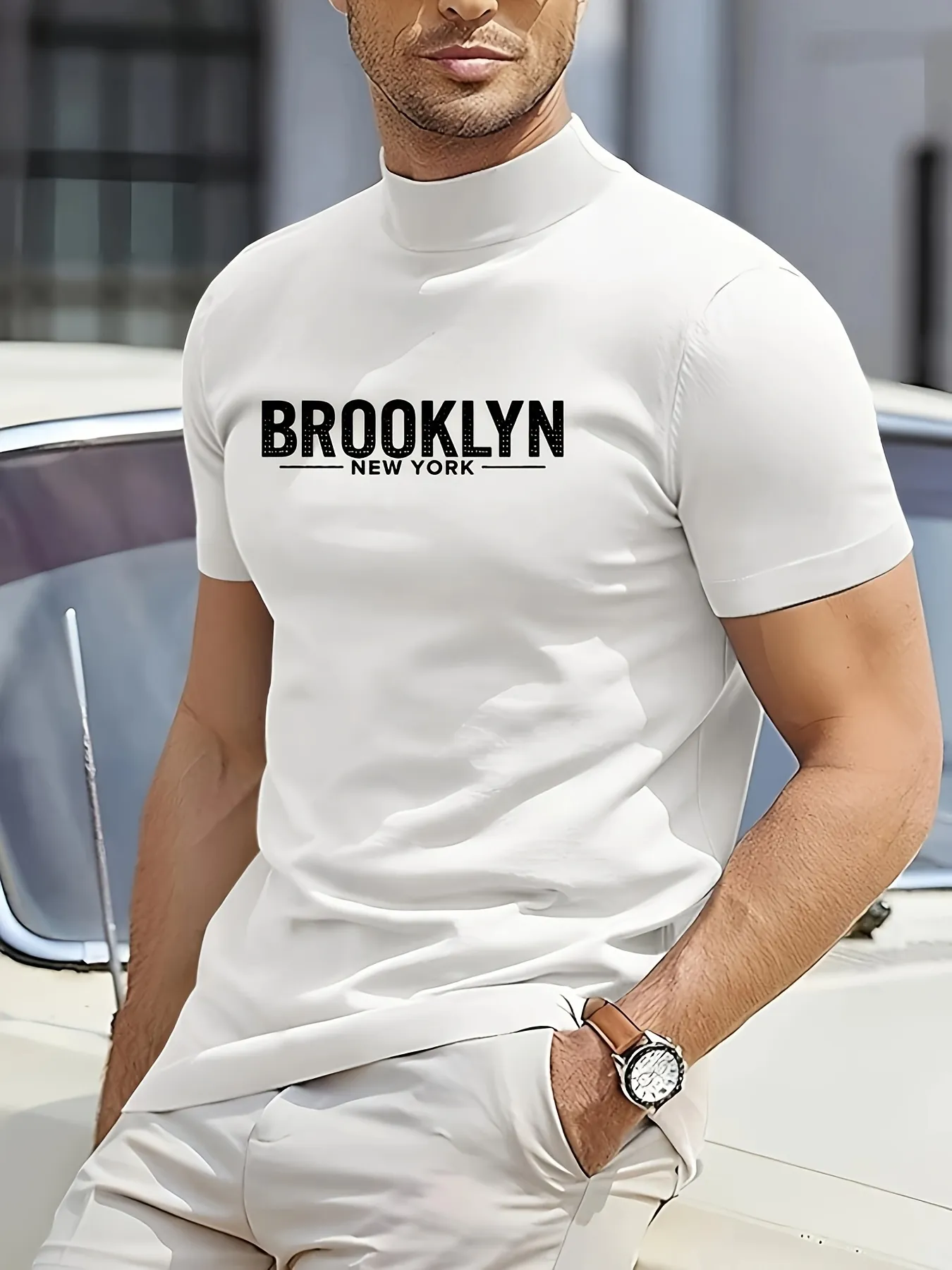 Tailorly Men's Printed Tee - Brooklyn New York Modern Block Letters Urban T Shirt sold by Tailorly