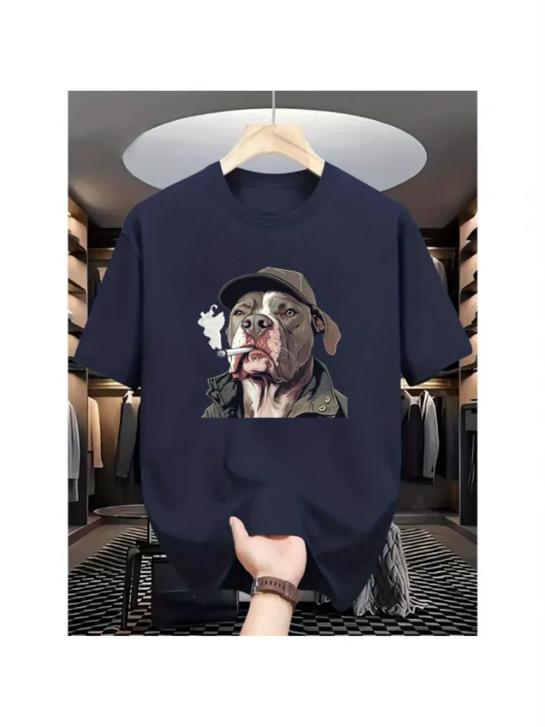 Tailorly Men's Printed Tee - Vintage Style Dog Wearing Hat And Trench Smoking Cigarette made by Tailorly
