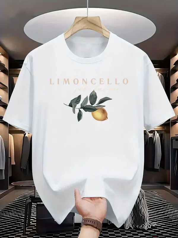 Tailorly Men's Printed Tee - Limoncello Botanical Lemon Branch With Green Leaves Fruit made by Tailorly