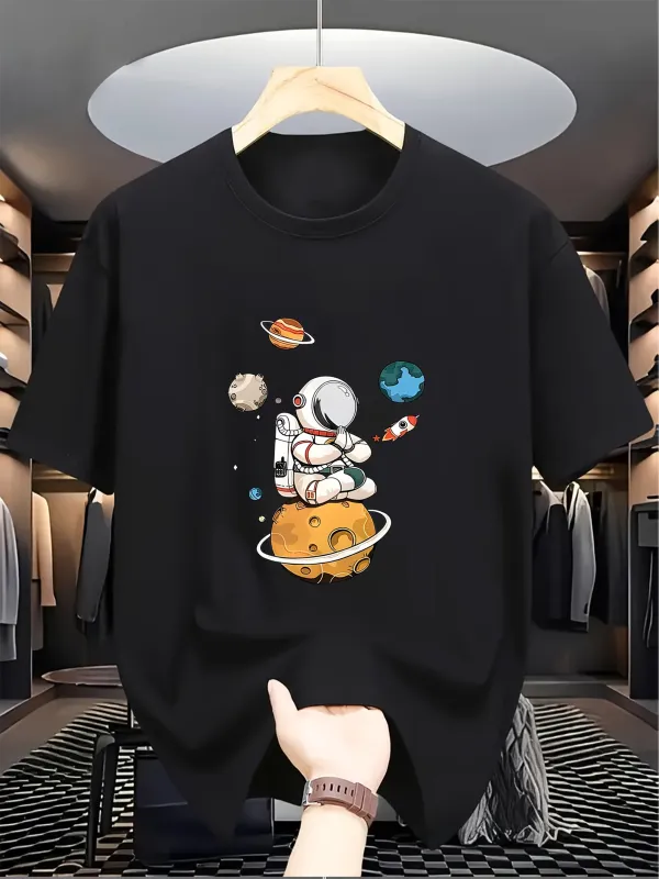 Tailorly Men's Printed Tee - Floating In Space With Planets Surrounding A Solitary Astronaut made by Tailorly