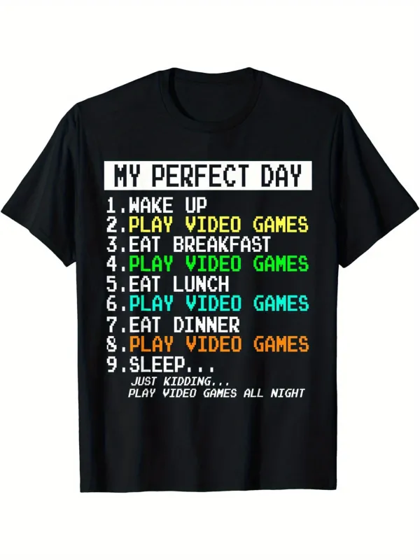 Tailorly Men's Printed Tee - My Perfect Day Colorful Letters With Playful Gaming Inspired Theme made by Tailorly