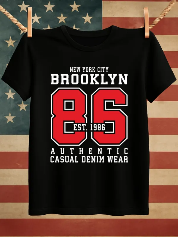 Tailorly Men's Printed Tee - New York City Bold Red Number Print Brooklyn Jersey Tee made by Tailorly