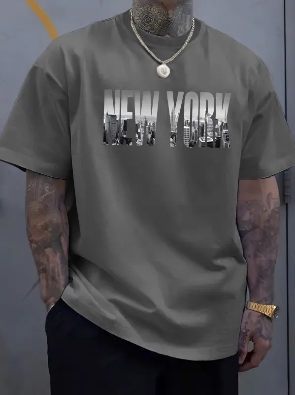 Tailorly Men's Printed Tee - New York Urban Skyline Reflected On City Architecture T Shirt made by Tailorly