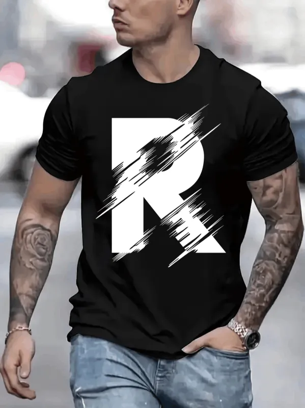 Tailorly Men's Printed Tee - Distressed White Graphic Letter Painting On Black Tee R made by Tailorly