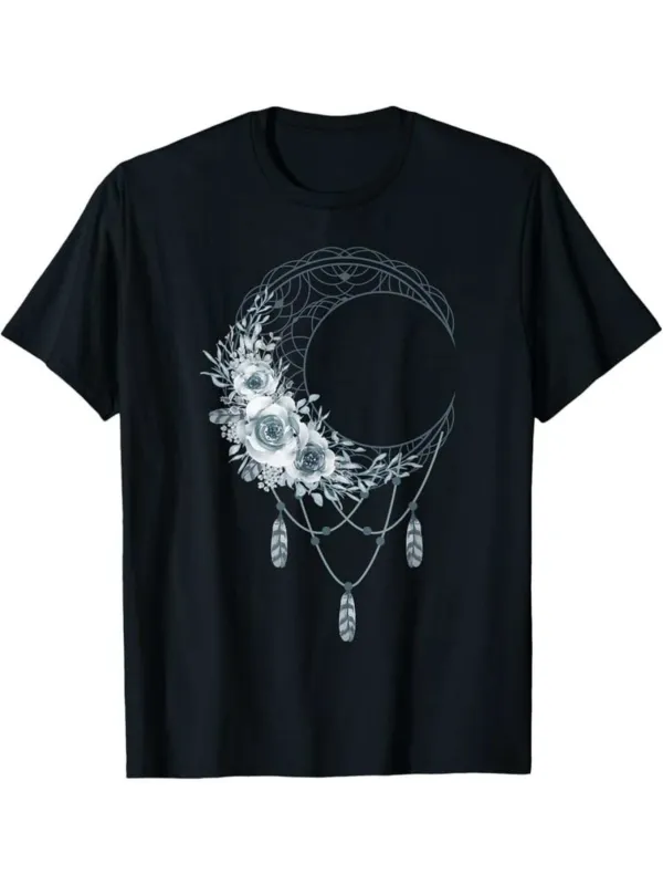 Tailorly Men's Printed Tee - Hand Drawn Crescent Moon With Dreamcatcher Floral Details made by Tailorly
