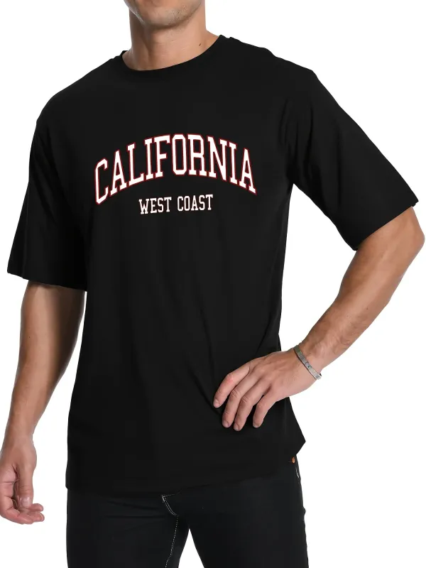Tailorly Men's Printed Tee - California West Coast Sporty Lettering On Black Cotton T Shirt made by Tailorly
