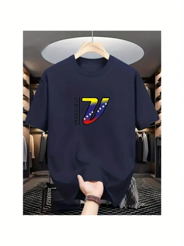Tailorly Men's Printed Tee - Bold Flag Inspired Abstract Curves With Stars On Black T Shirt made by Tailorly