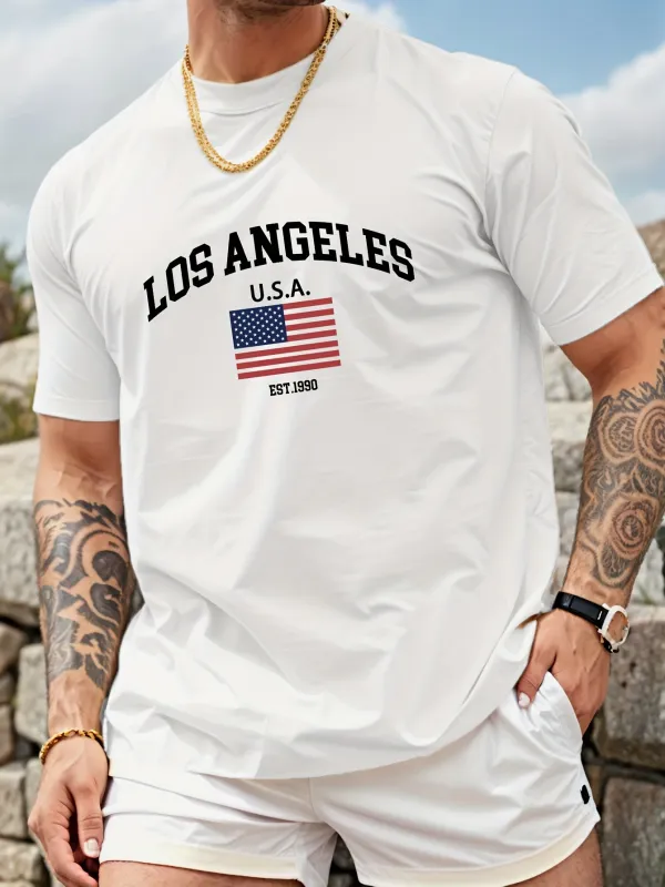 Tailorly Men's Printed Tee - Los Angeles Usa Flag Print With Simple Minimalist Lettering T Shirt made by Tailorly