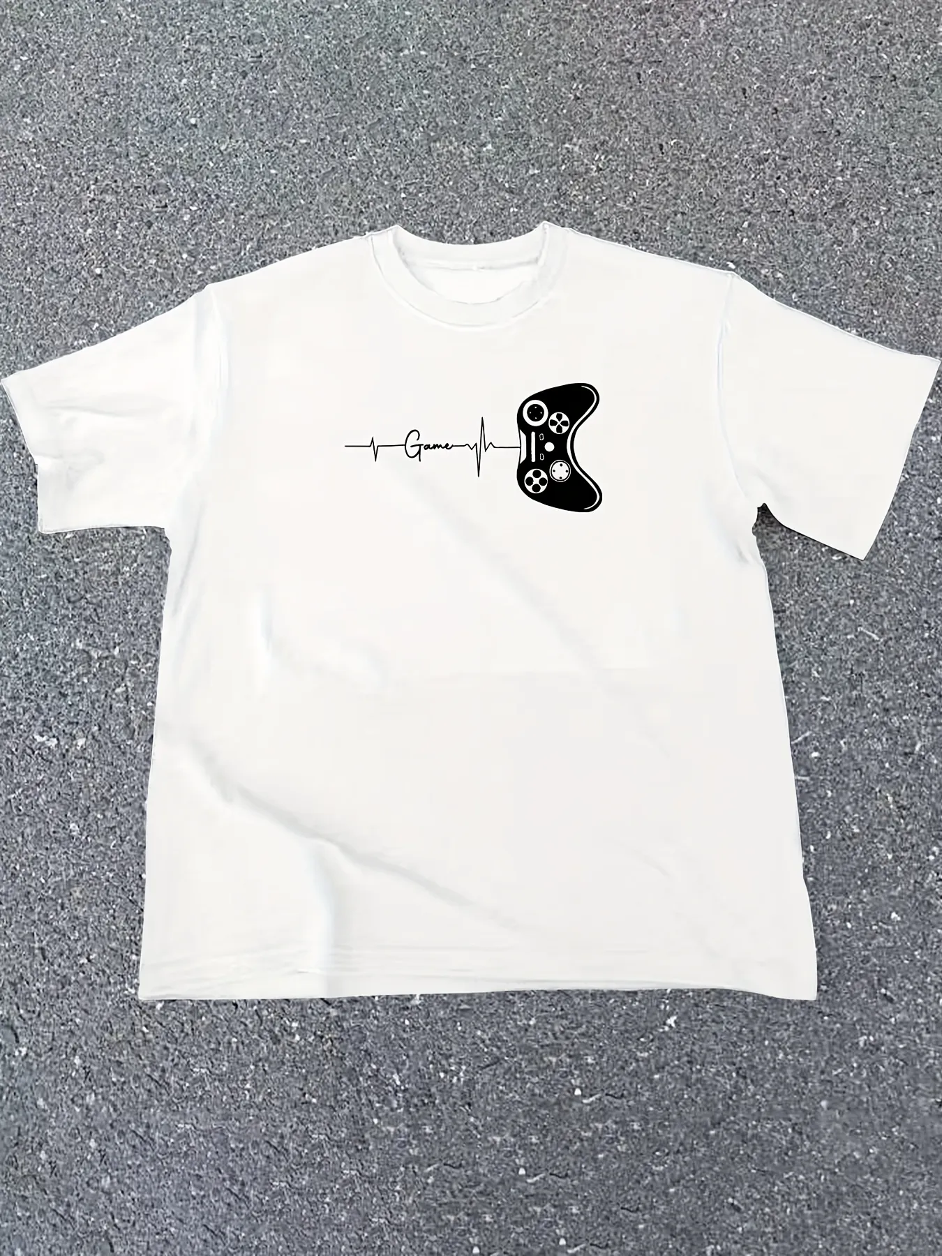Tailorly Men's Printed Tee - Heartbeat Line With Video Game Controller Graphic T Shirt sold by Tailorly